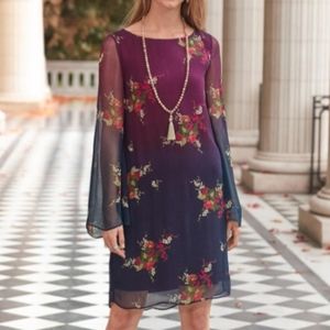 Sundance Vandenberg Dress Ombre Floral Chiffon Flair Sleeves XL